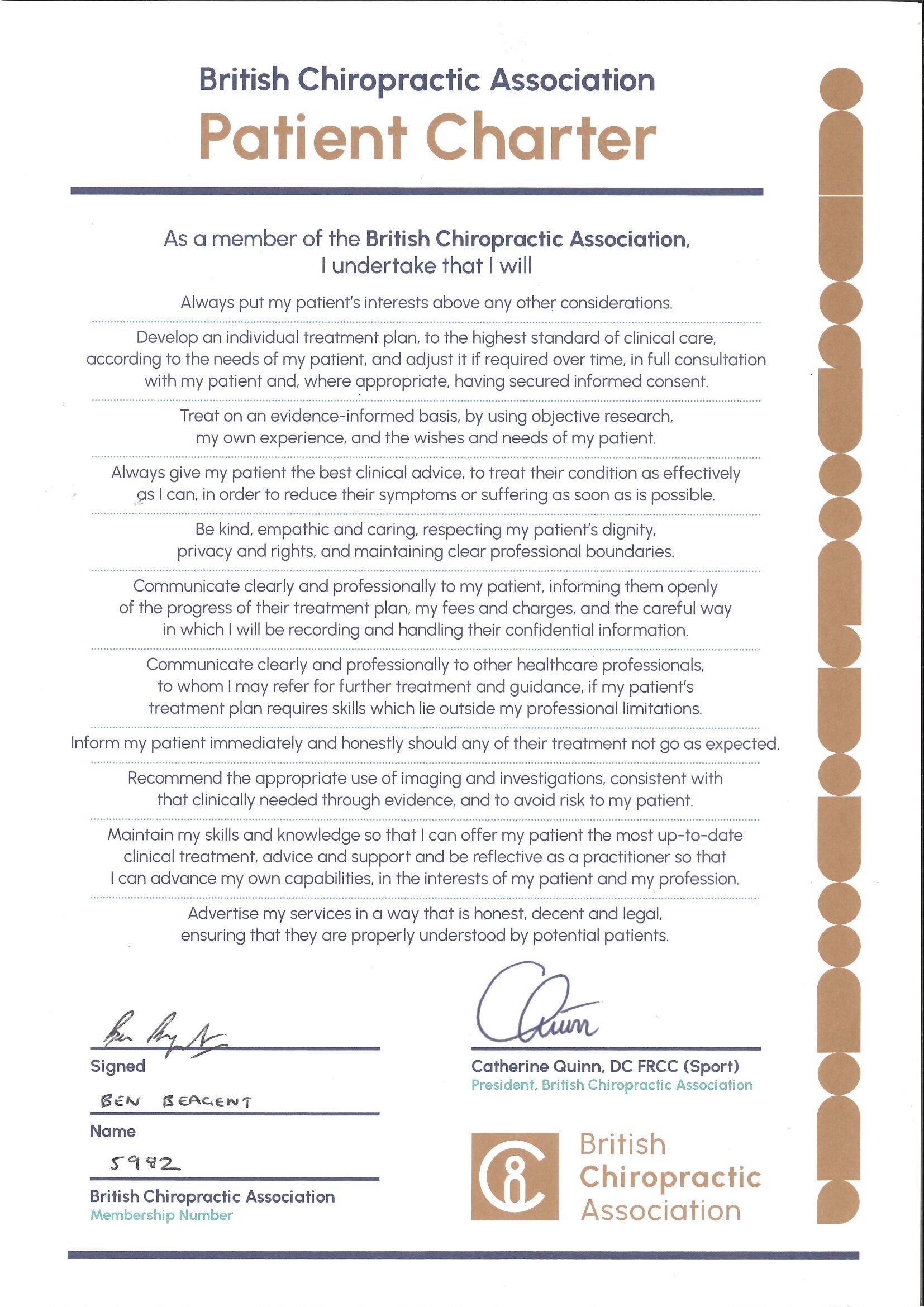 British Chiropractic Association Patient Charter